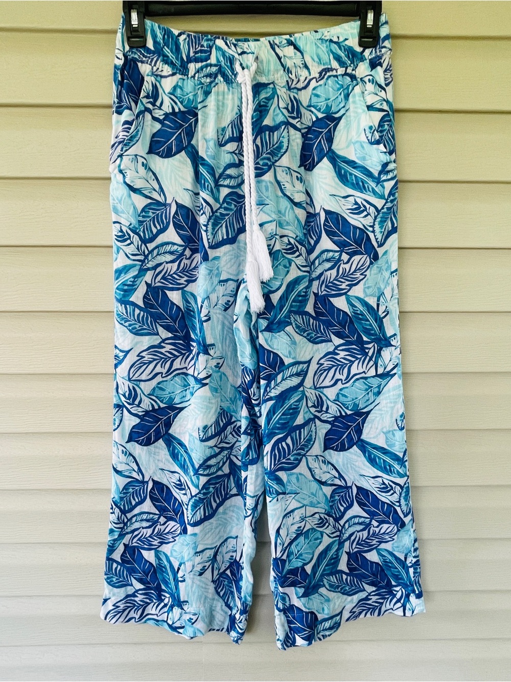 Sigrid Olson Tropical Leaf Print Linen Pants Size Medium